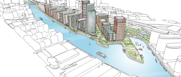 Illustrative views of how Manchester Waters could look credit Jon Matthews Architects_