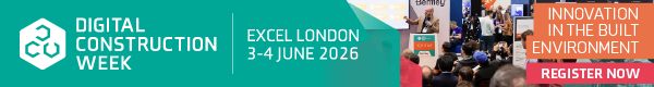 Banner for Digital Construction Week at ExCeL London, June 3-4, 2026. Text reads 'Innovation in the Built Environment. Register Now.' A seminar image is included.